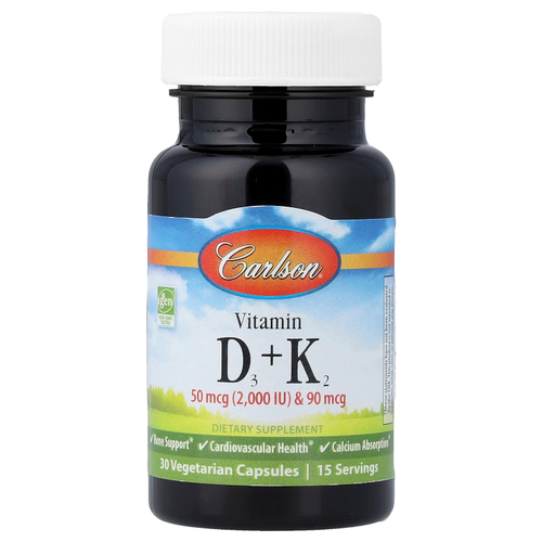 Carlson, витамины D3 и K2, 30 вегетарианских капсул