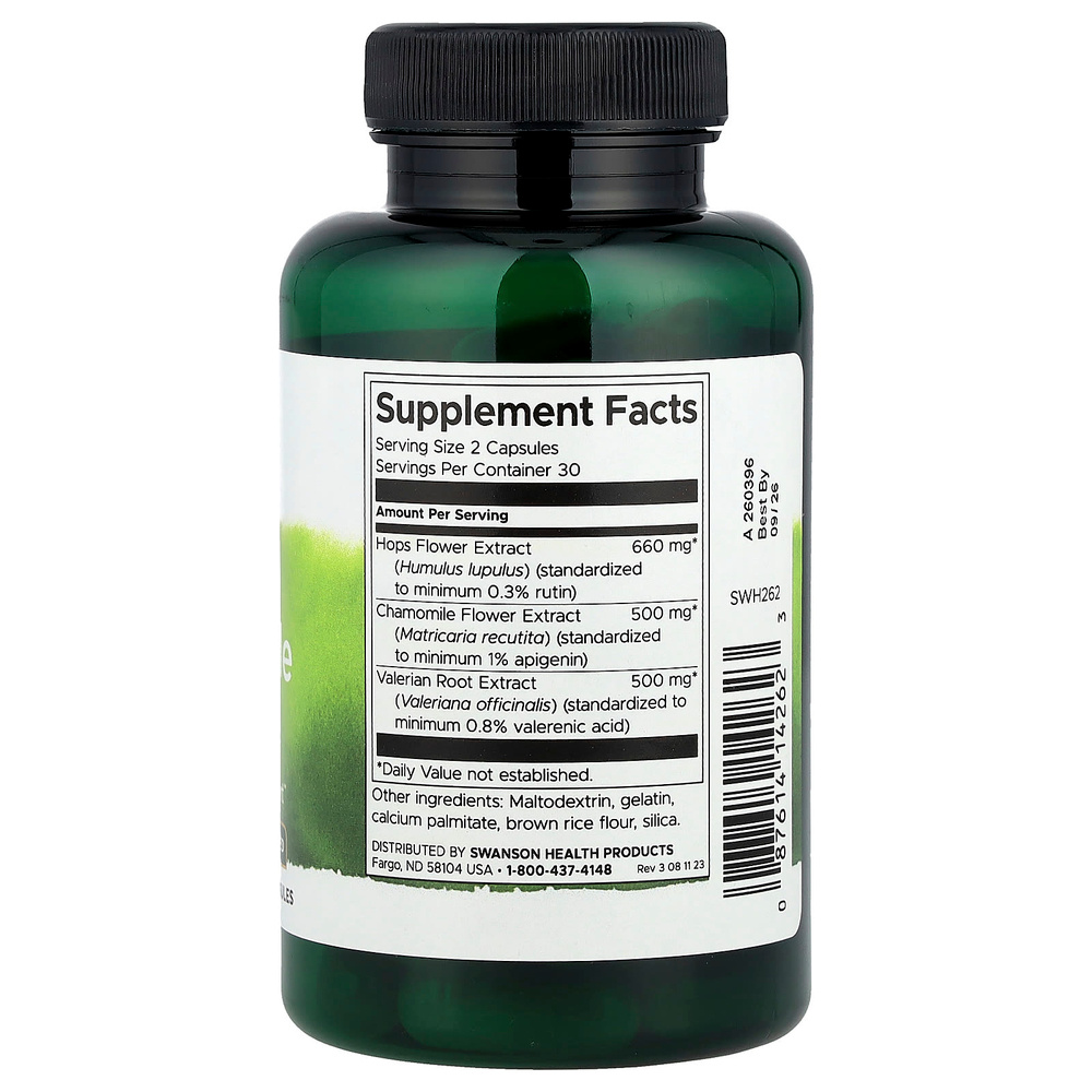 Swanson Vitamins, Валериана и ромашка, хмель, 60 капсул