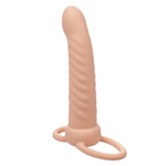 Телесная насадка для двойного проникновения Rechargeable Ribbed Dual Penetrator с вибрацией (Цвет: телесный)