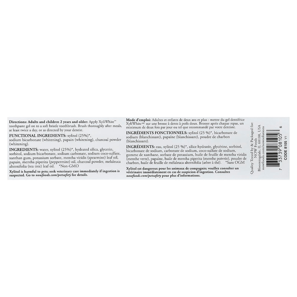 NOW Foods, Solutions, XyliWhite™, древесный уголь, гель-паста для зубной пасты, мята, 181 г (6,4 унции)