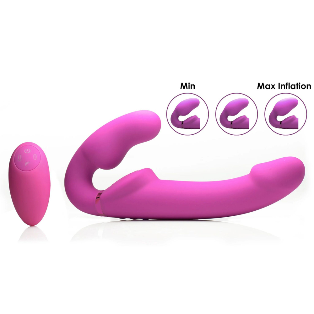 Розовый безремневой страпон с вибрацией и функцией расширения Inflatable Ergo-Fit Strapless Strap-On (Цвет: лиловый)