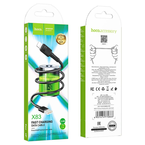 Usb Кабель-зарядка Lightning Hoco X83 2.4A 1м черный