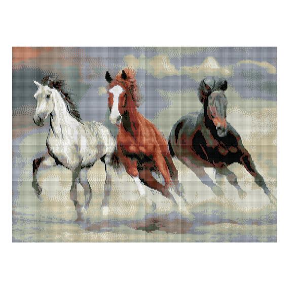 Almaz qaşlarla mozaika \ Алмазная мозаика \ Diamond painting  ТРИ СОВЫ "Тройка лошадей", 50*70см