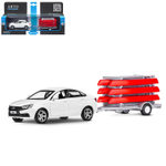 Модель 1:43, LADA VESTA белая + прицеп с лодками, открываются 2 двери, инерция