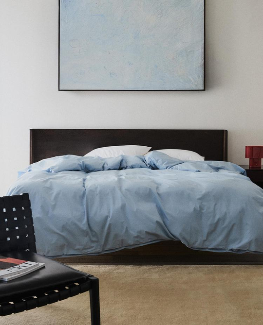 ZARA HOME (300 НИТЕЙ) ПОДОДЕЯЛЬНИК ИЗ ХЛОПКА ПЕРКАЛЬ, СИНИЙ