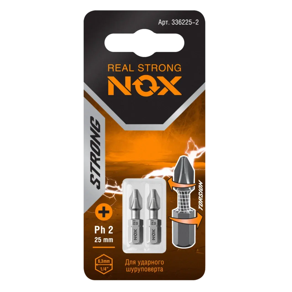 Бита torsion PH 2х25мм 2шт карта NOX STRONG 336225-2