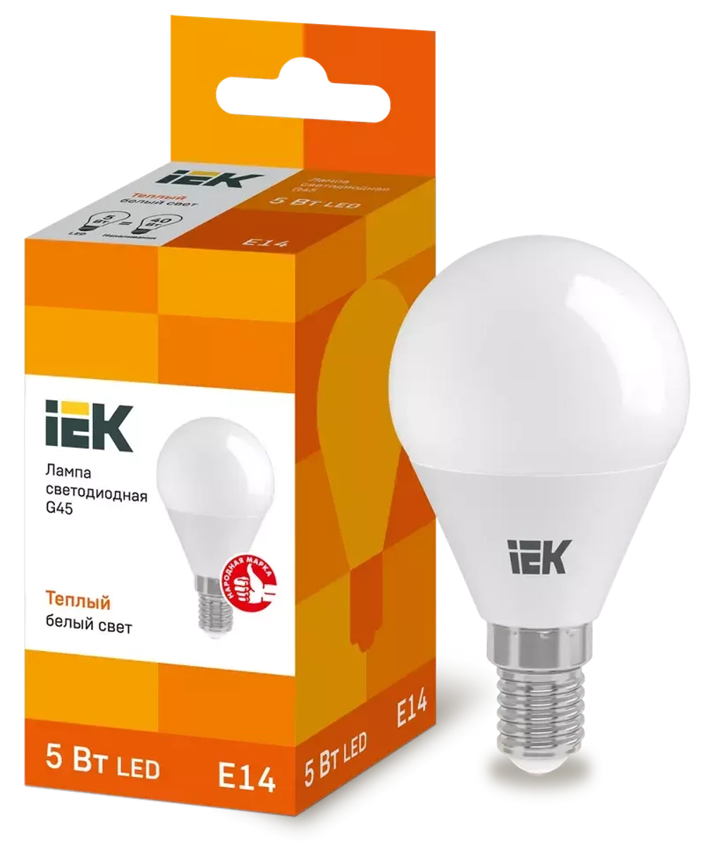 Лампа светодиодная ECO G45 шар 5Вт 230В 3000К Е14 IEK LLE-G45-5-230-30-E14