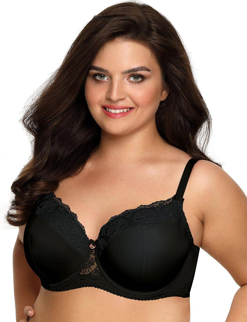 Бюстгальтер plus size с эффектной вышивкой на чашках (Размер: 100E) (Цвет: телесный)