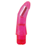 Розовый вибратор с загнутым кончиком VIBRATOR JAMMY JELLY TRENDY GLITTER - 20,5 см. (Цвет: розовый)
