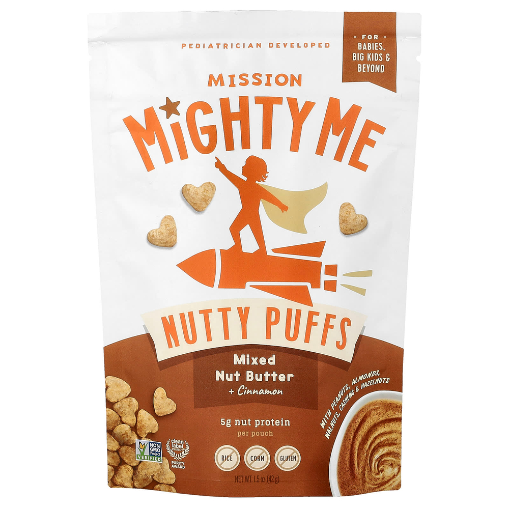 Mission MightyMe, Nutty Puffs, смешанная ореховая паста с корицей, 42 г (1,5 унции)