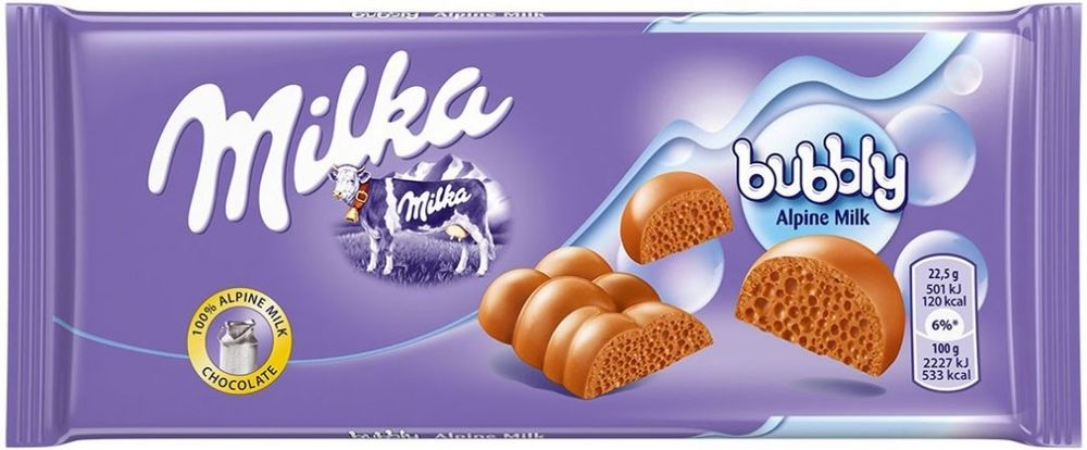 MILKA шок плитка 90гр Милка Бабл милк Ляфлю 7520