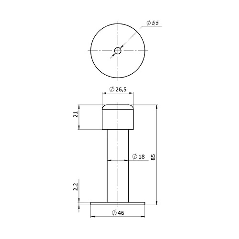 Упор дверной PUNTO DFIX/W85 BL-24 черный INOX /63847/