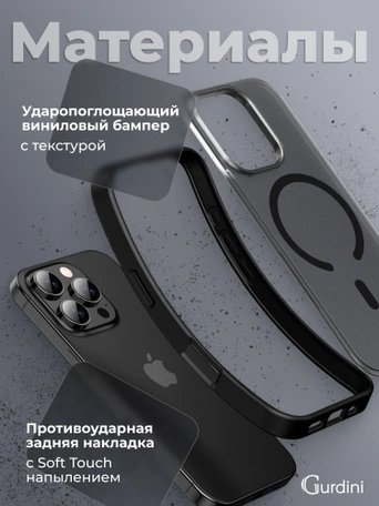 Чехол накладка iPhone 17 Pro Max / 18 Pro Max 6.9" Gurdini Shockproof Case with Magsafe Black