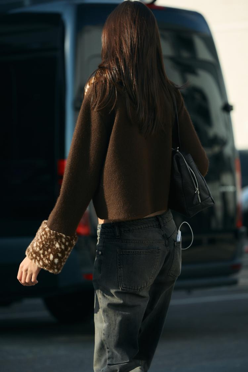 ZARA КАРДИГАН С ОТДЕЛКОЙ ПОД МЕХ, КОРИЧНЕВЫЙ