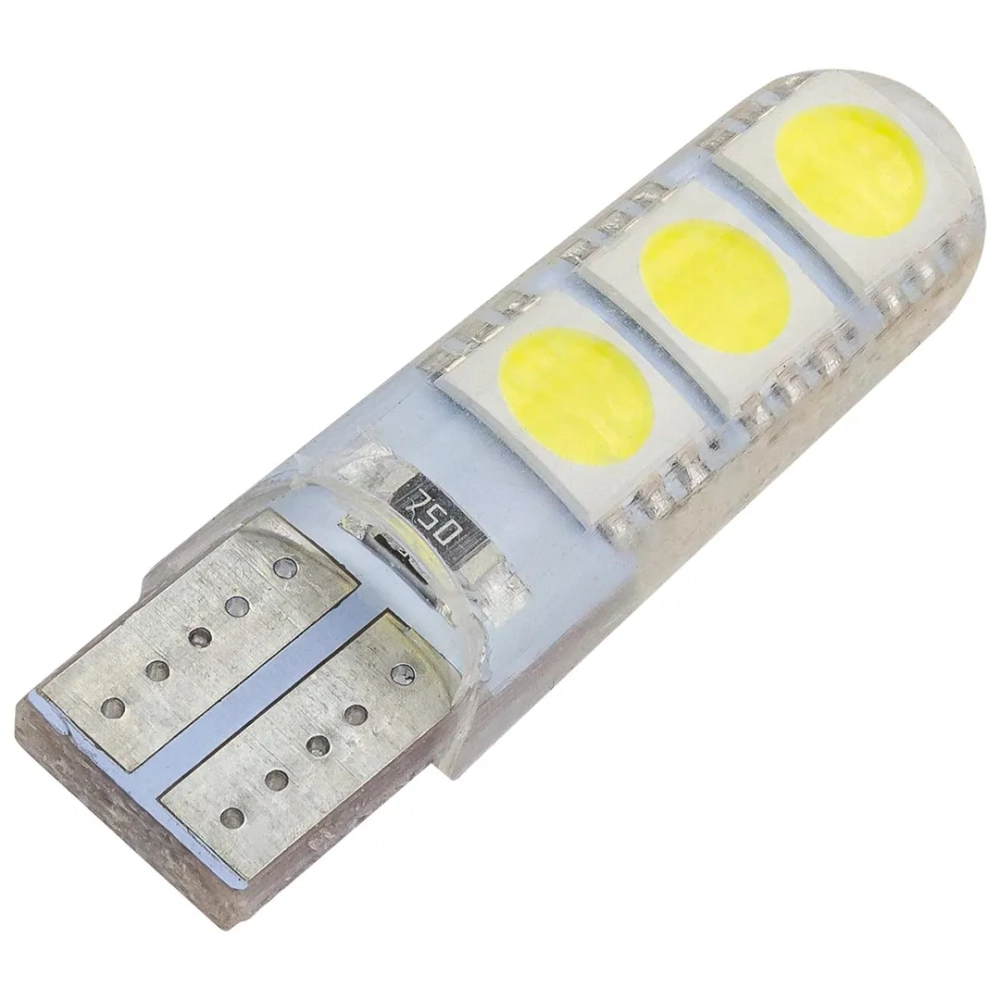 Лампочка светодиодная T10-3030-6SMD silica gel 12v белая KING T10-3030-6SMD silica gel W