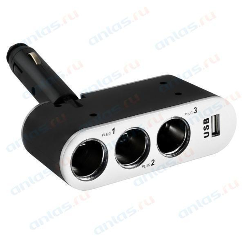 Прикуриватель 3 гнезда 12/24 В 5 А USB беспроводной черный Skyway