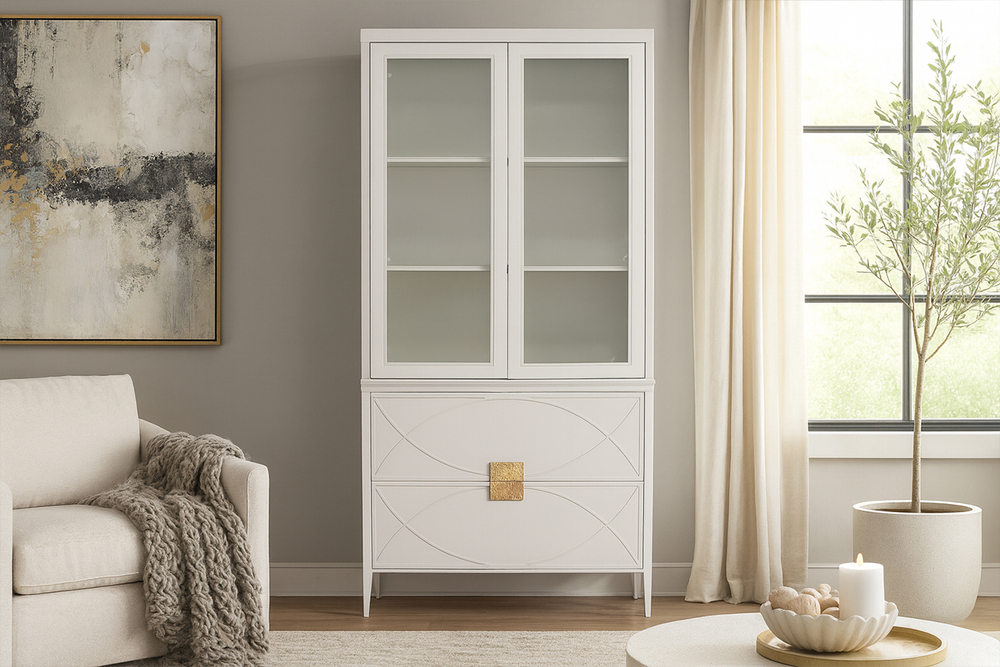 Шкаф-витрина Garda Decor 2 стеклянных фасада с Комод Garda Decorом с 2-мя ящиками