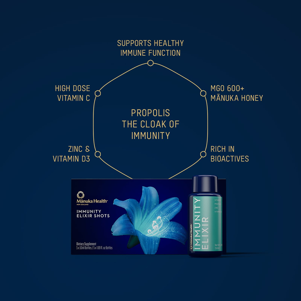 Manuka Health, Immunity Elixir Shot, 5 флаконов по 50 мл (1,69 жидк. унции)