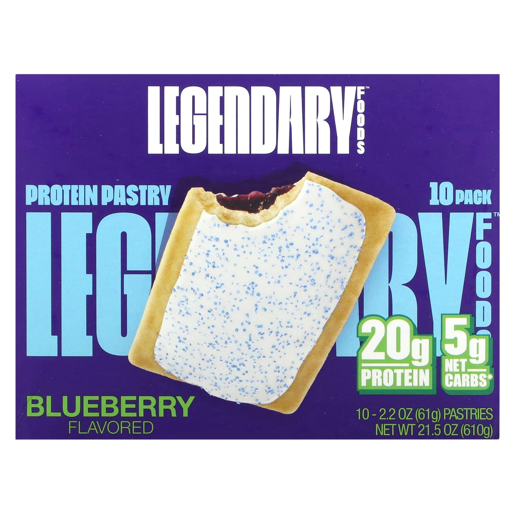 Legendary Foods, протеиновое пирожное, голубика, 10 шт. по 61 г (2,2 унции)