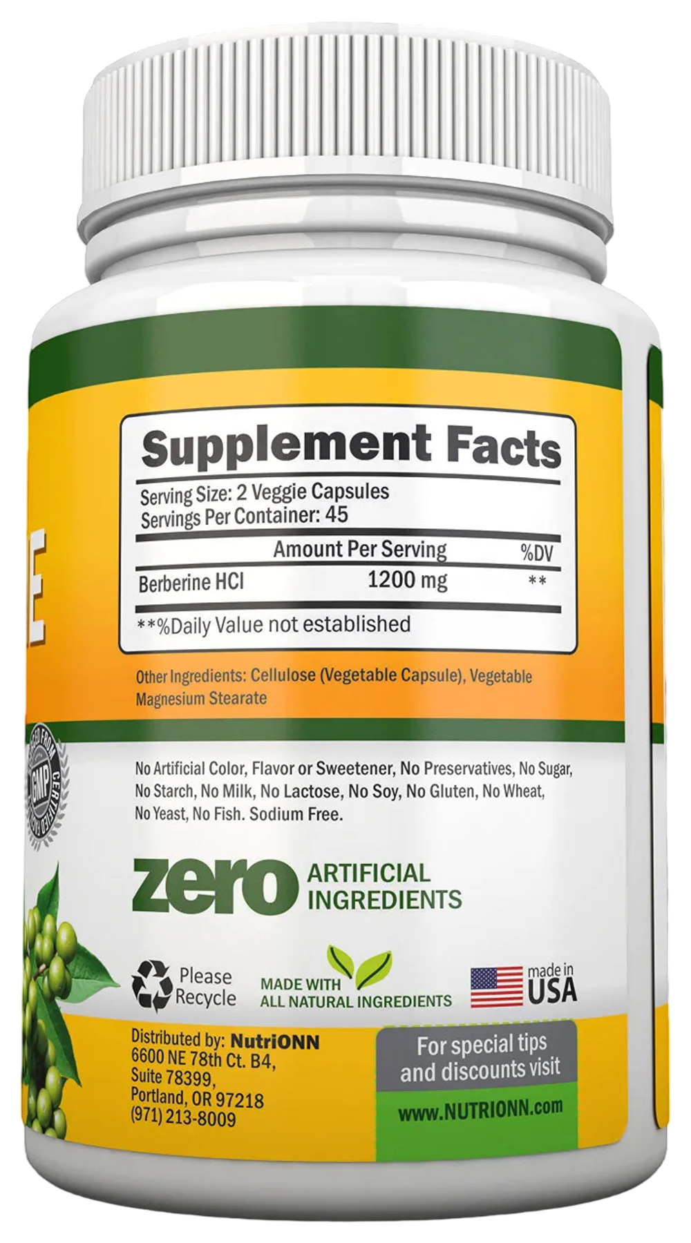NutriONN Berberine 600 mg 90 vcaps, Берберин, Контроль сахара