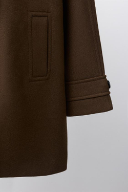 ZARA ДЛИННОЕ ПАЛЬТО ИЗ ШЕРСТЯНОЙ ТКАНИ С ПУГОВИЦАМИ, ШОКОЛАДНЫЙ