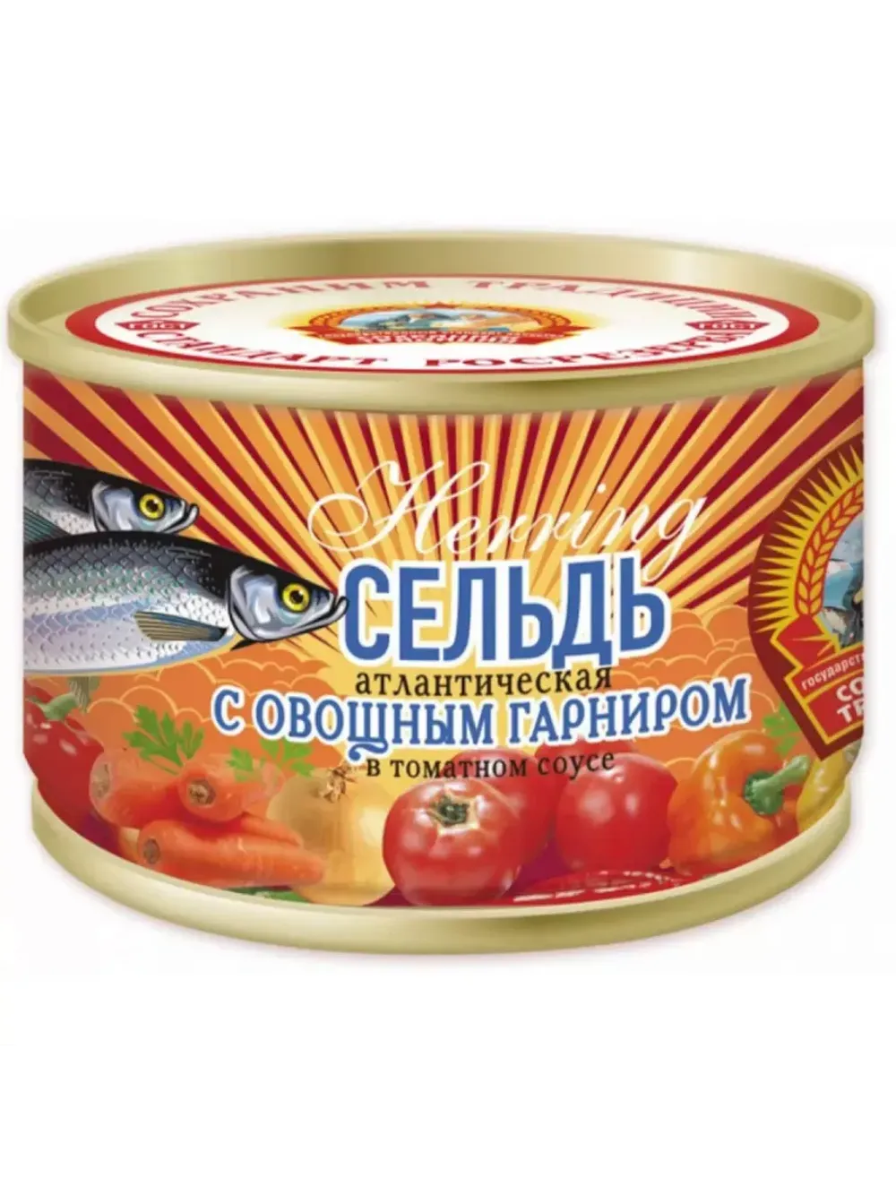 Сельдь атлантическая с овощным гарниром в томатном соусе 240 г, ж/б с ключом