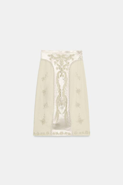 ZARA ЮБКА МИДИ С ВЫШИВКОЙ — ZW COLLECTION, ЭКРЮ