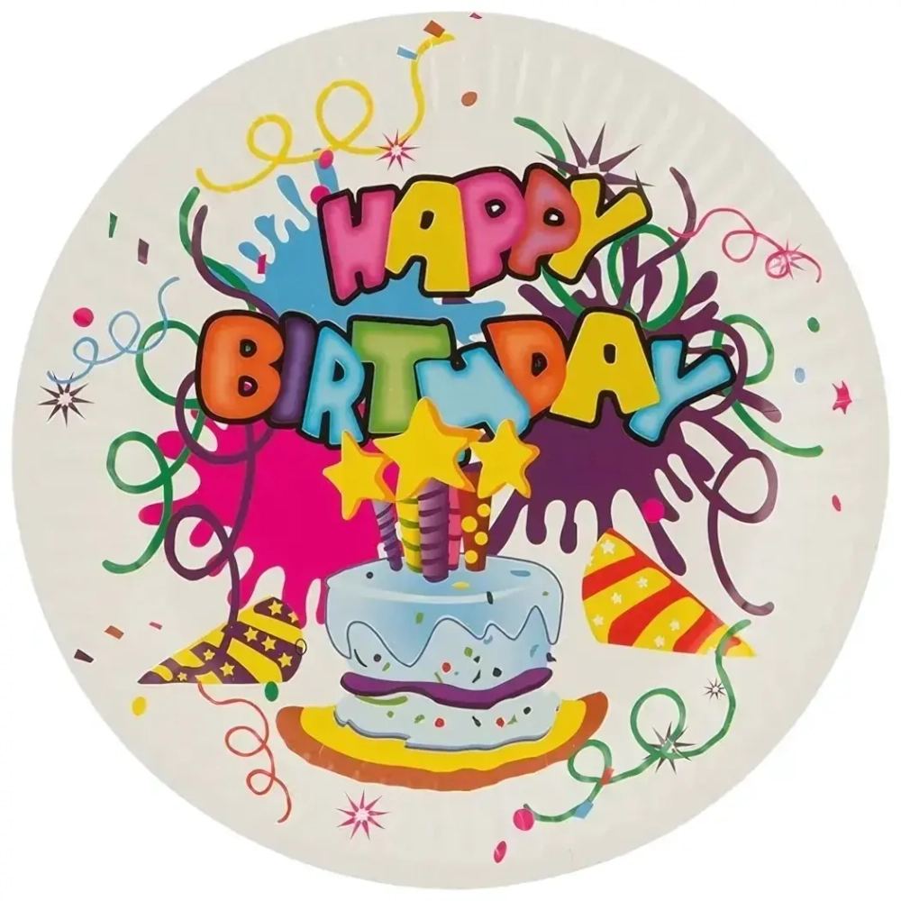 Набор бумажных тарелок "Happy Birthday" 18 см, 6 шт