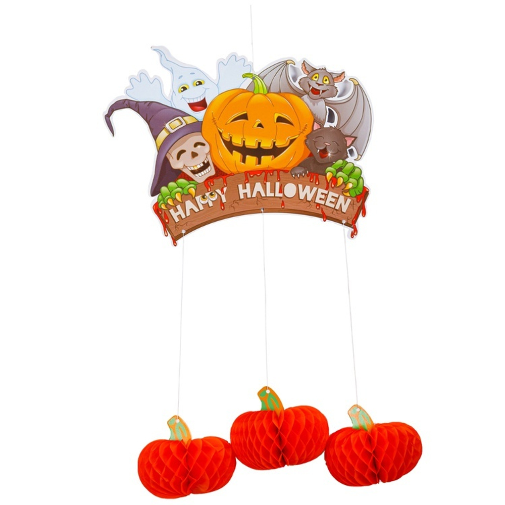 Подвеска-декор "Happy Halloween с тыквами"