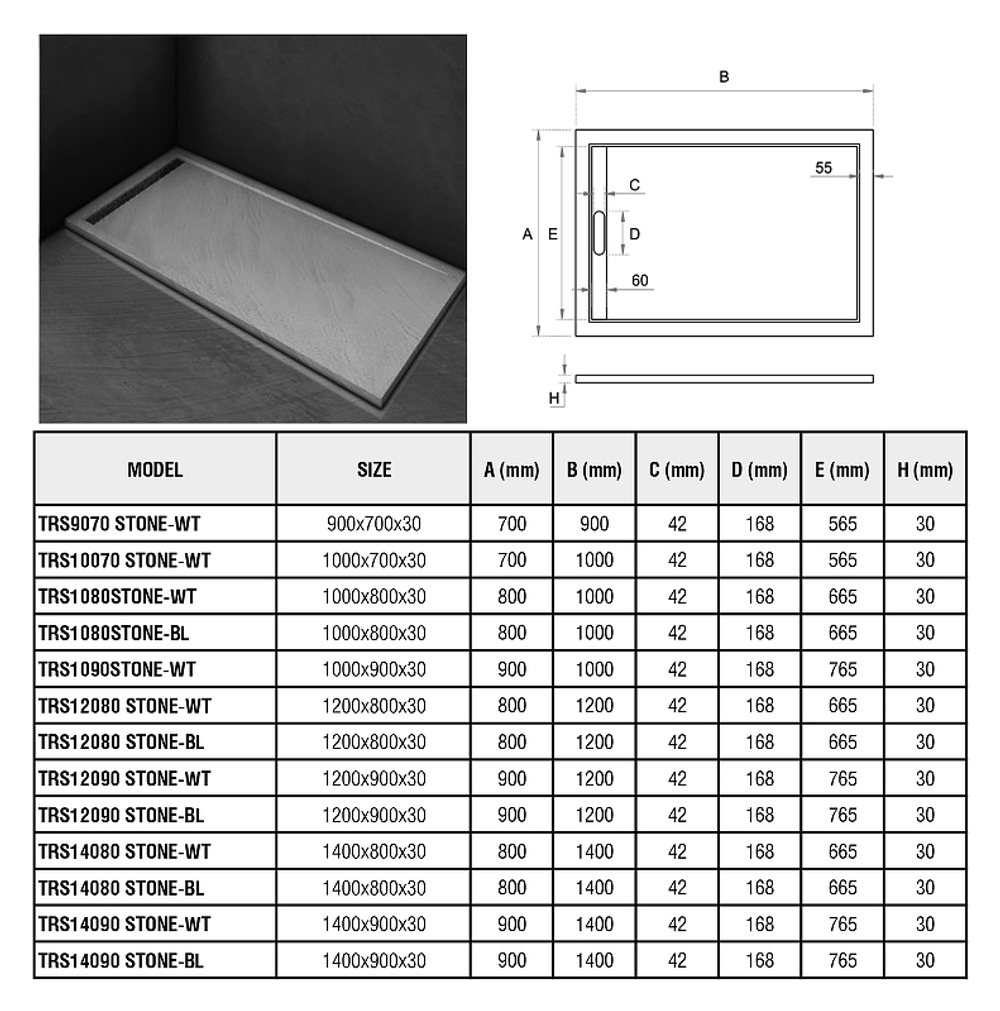 Душевой поддон из искусственного камня WeltWasser WW TRS 14090 STONE-WT 140x90 10000004375 Белый
