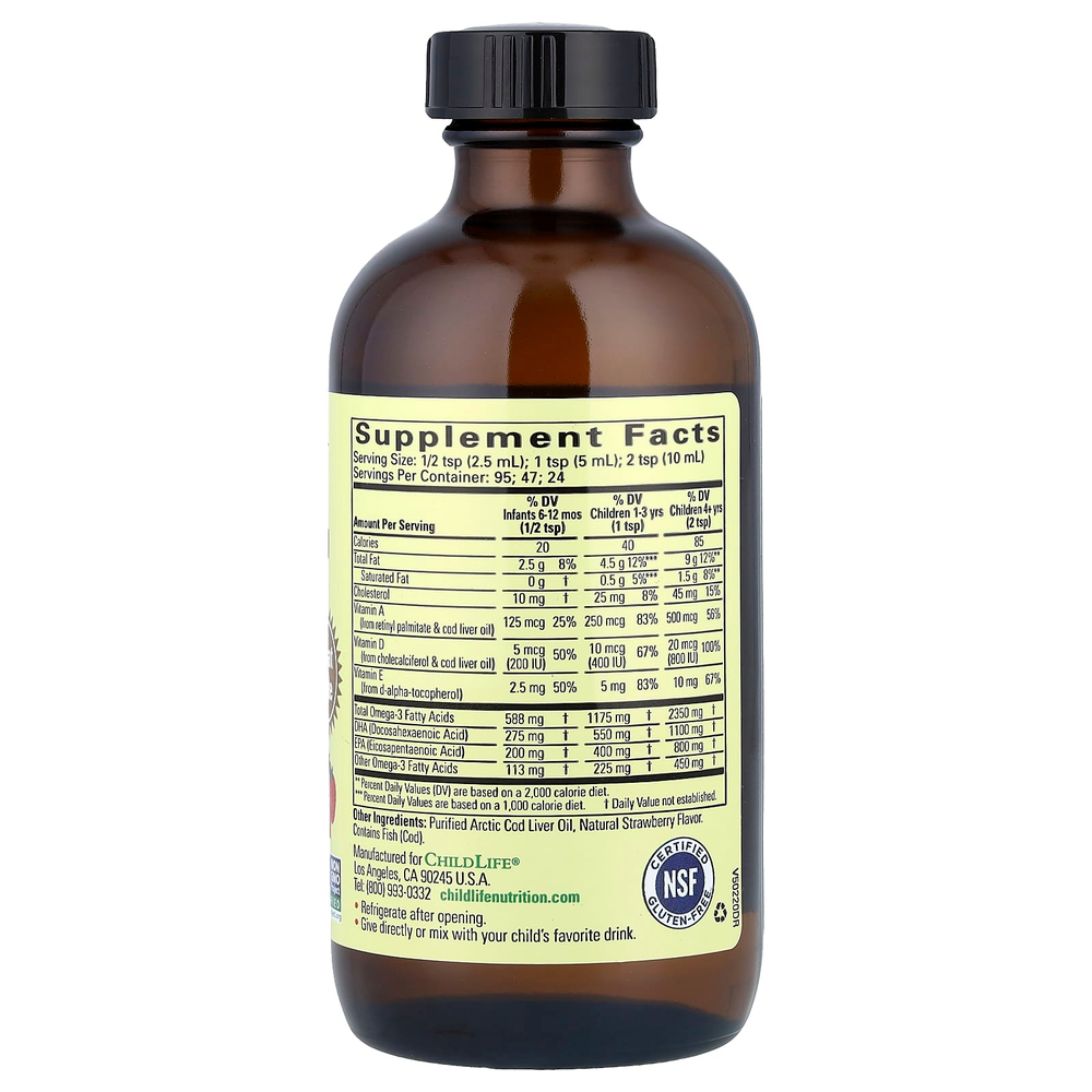 ChildLife Essentials, чистый жир печени арктической трески,со вкусом натуральной клубники, 237 мл (8 жидк. унций)