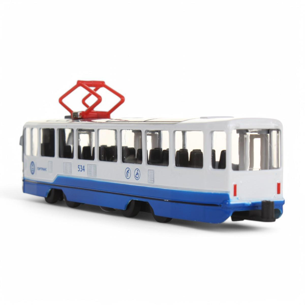 Модель ин. мет. "Трамвай" 18,5см, свет-звук, двери, бел, коробка TRAM71403-18SL-BUWH (Технопарк)