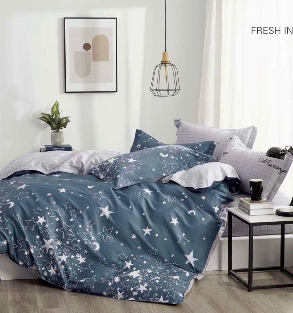Комплект постельного белья ZEPHYR HOME ЕВРО Сатин Серый звезды