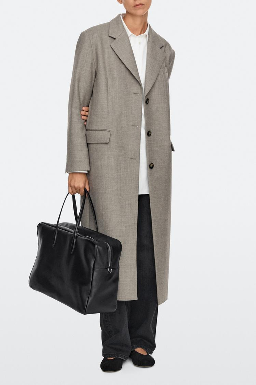Massimo Dutti Большая дорожная сумка из кожи наппа, черный
