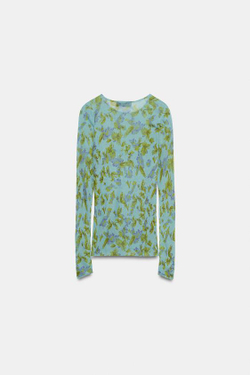 ZARA ТРИКОТАЖНЫЙ ТОП С ЦВЕТОЧНЫМ ПРИНТОМ, СИНИЙ