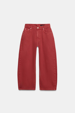 ZARA ДЖИНСЫ КАПРИ BALLOON СО СРЕДНЕЙ ПОСАДКОЙ — ZW COLLECTION, КРАСНЫЙ