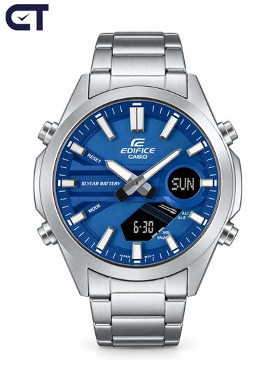 CASIO EFV-C120D-2ADF EDIFICE мужские наручные часы — стальной хронограф с синим циферблатом
