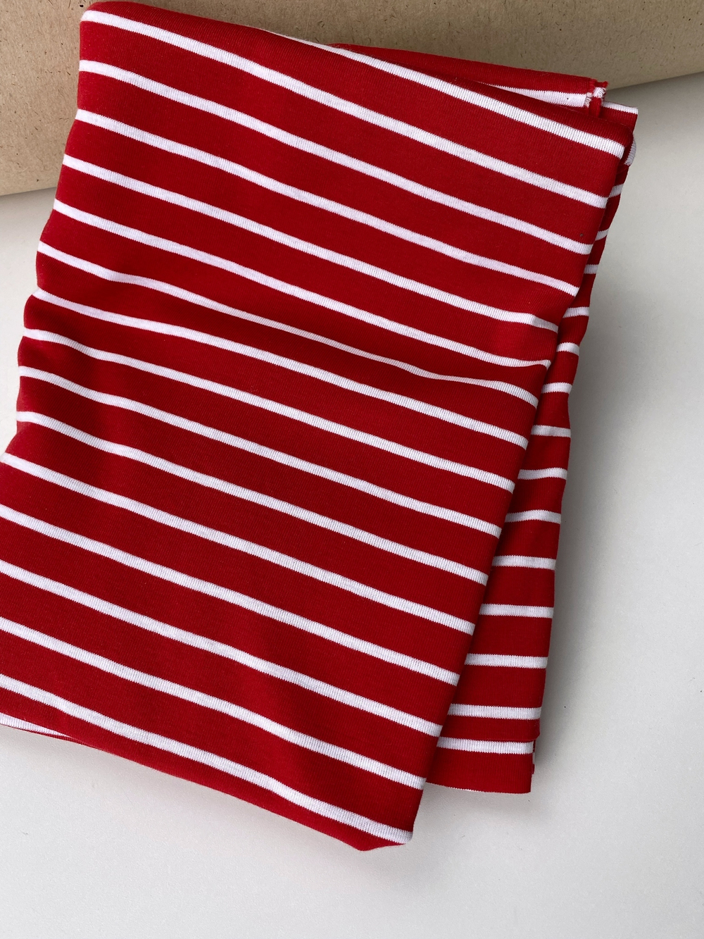 Отрез 0,4м Трикотаж рибана Breton stripes, Красный с белым