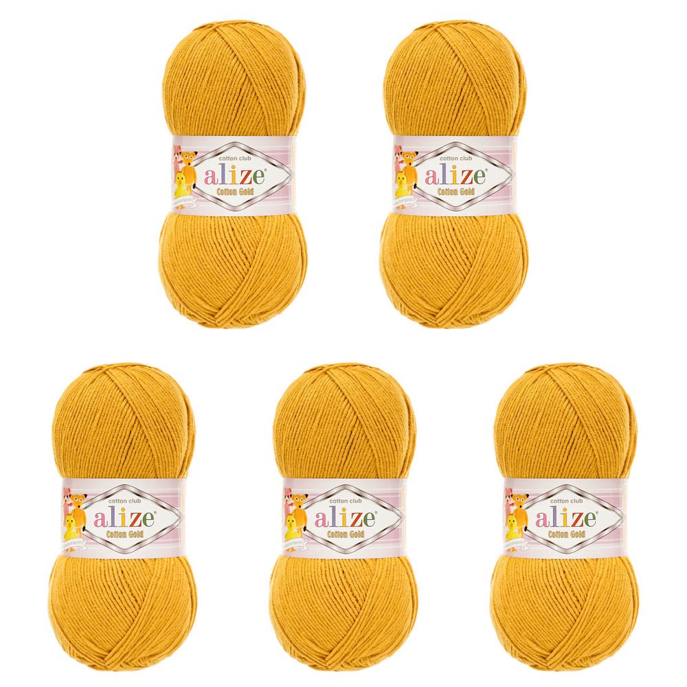Пряжа Alize (Ализе) Cotton Gold / уп.5 мот. по 100 г, 330м, 002 горчичный A