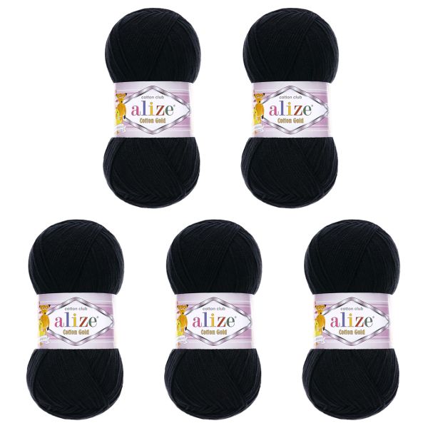 Пряжа Alize (Ализе) Cotton Gold / уп.5 мот. по 100 г, 330м, 060 черный A