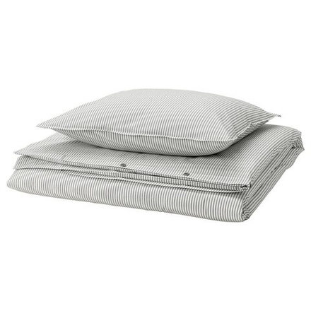 IKEA SOLFIBBLA  (ИКЕА СОЛФИББЛА)  -  Пододеяльник и наволочка - серый белый/полоска 150х200/50х60 см