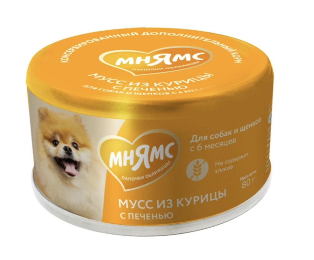 МНЯМС Влажный дополнительный корм «Мусс» для собак от 6 месяцев с курицей и печенью 0,08 кг