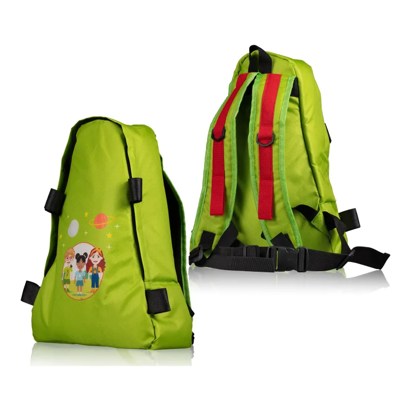 Телескоп BRESSER JUNIOR 70/400 в зеленом рюкзаке (8850610B4K000) - зеленый рюкзак, вид спереди и сзади
