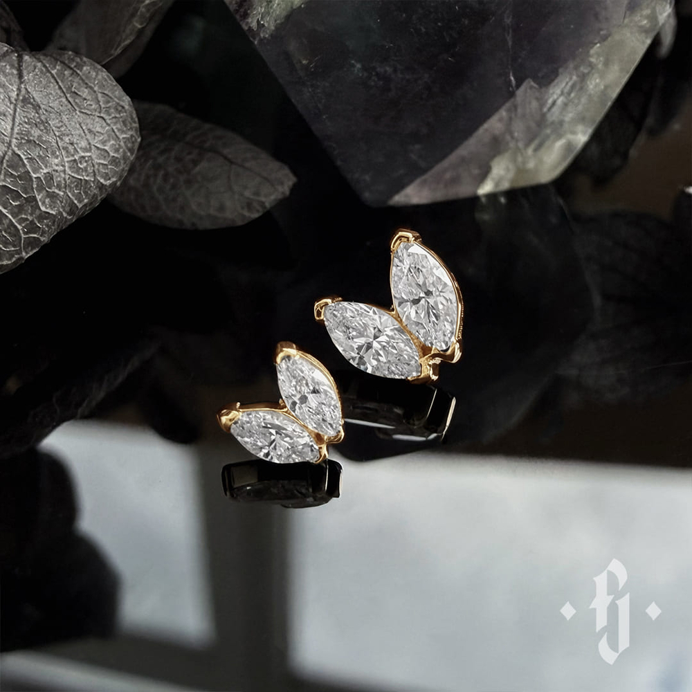 Накрутка "Double Marquise" - Желтое золото - White CZ