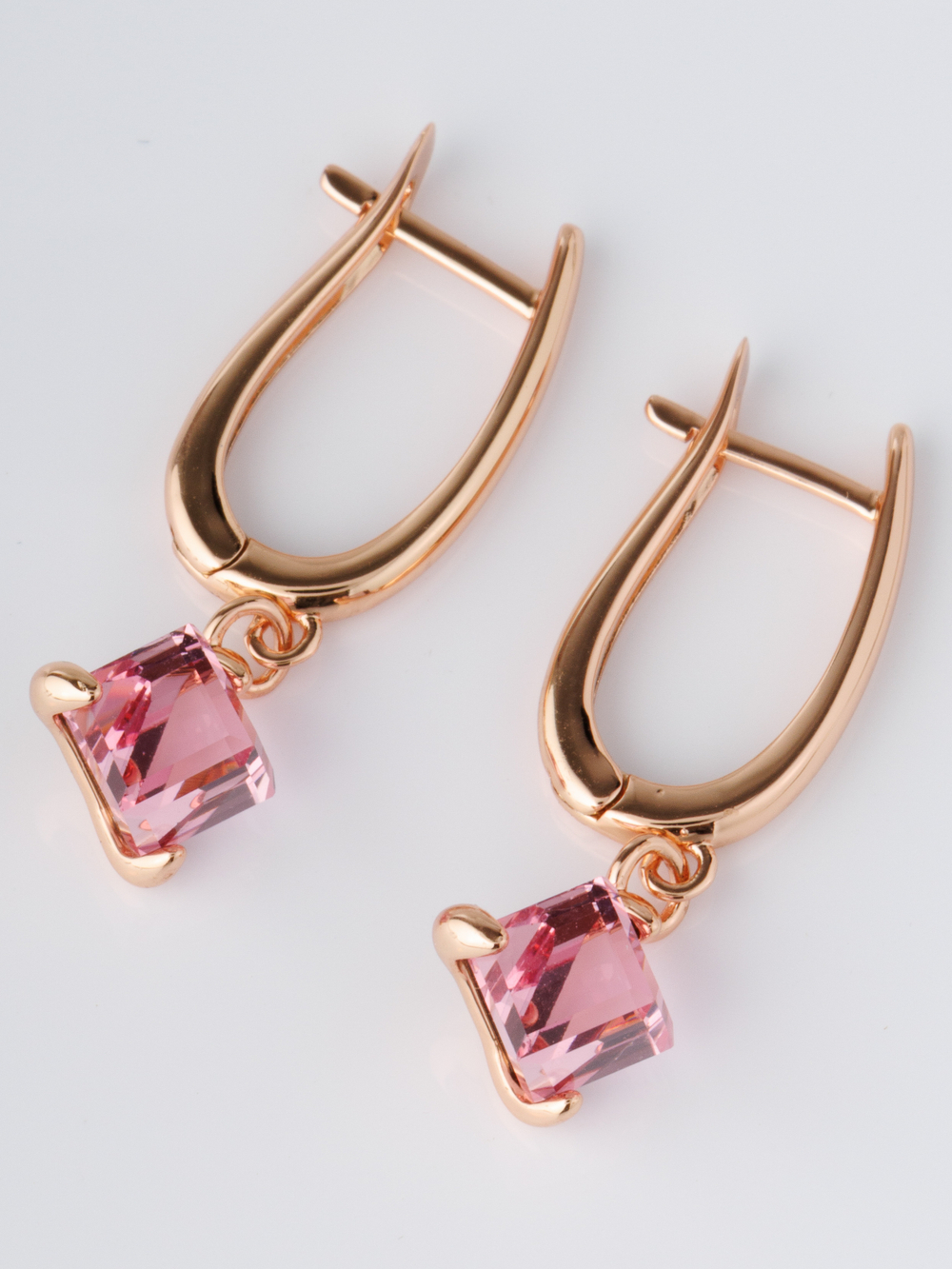 Серьги-подвески Миражи с розовым кубиком Swarovski