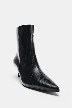 ZARA БОТИЛЬОНЫ НА КАБЛУКЕ С ТЕКСТУРОЙ, ЧЕРНЫЙ