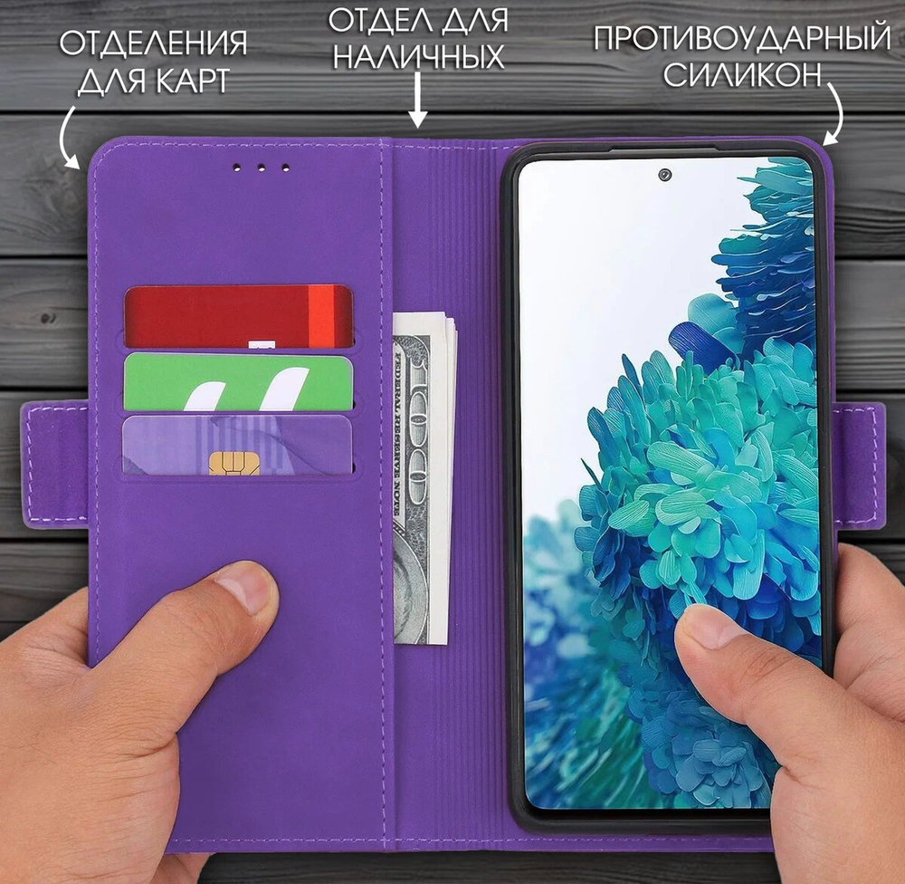 Стильный чехол-книжка из кожи для VIVO Y31/ Y53s 4G/ Y51/ Y51a с отделом для наличных, 3 слотами для карт и подставкой