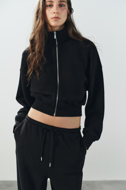 ZARA ТОЛСТОВКА С МОЛНИЕЙ, ЧЕРНЫЙ