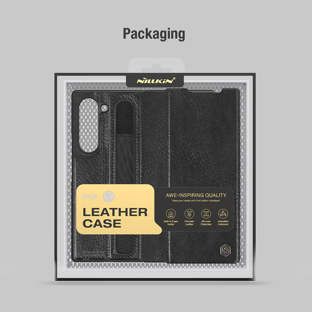Кожаный чехол от Nillkin для Samsung Galaxy Z Fold 6 5G, серия Aoge Leather Case с эластичным карманом для хранения S-pen