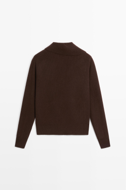 Massimo Dutti Кардиган из двухизнаночного трикотажа с воротником-трубой, шоколадный